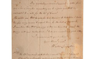 [POLITICS]. LIVINGSTON, Walter (1740-1797). Autograph letter signed ("Walter Livingston"), with