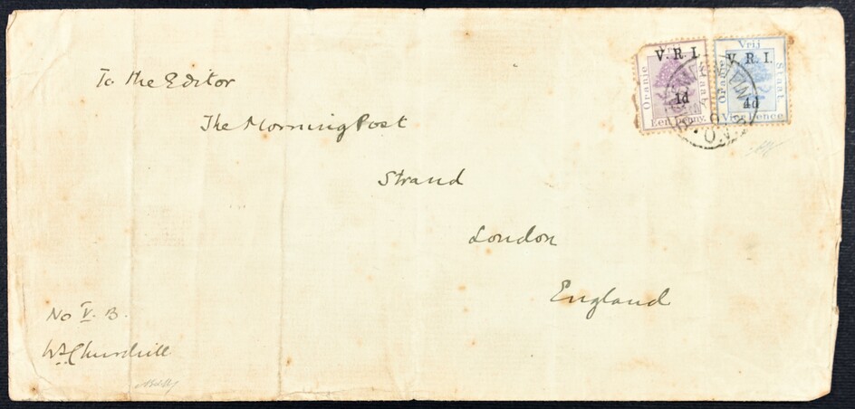 POSTAL HISTORY - SECOND ANGLO-BOER WAR - WINSTON SPENCER CHURCHILL (1874-1965), BRITISH OCCUPATION OF TRANSVAAL, BLOEMFONTEIN COVER TO LONDON CLEARLY SIGNED "W.S.CHURCHILL" WHILST SERVING AS AN OFFICER IN THE BRITISH ARMY OF OCCUPATION