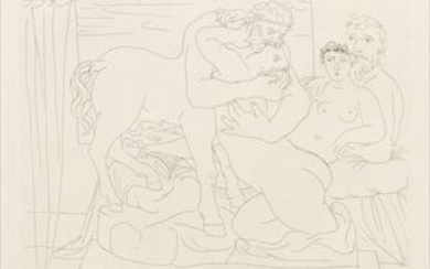 Pablo Picasso_Le repos du sculpteur devant un centaure et une femme, Pl.58 from 'La suite...