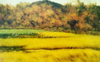 Royatna (b. Bandung, W. Java, 1960) Padi Menguning di Borobudur (The Yellowing Rice Fields at Borobudur)
