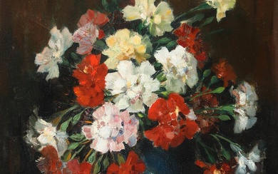 Painter unknown, early 20th century Still life with flowers. Signed E. Adam....