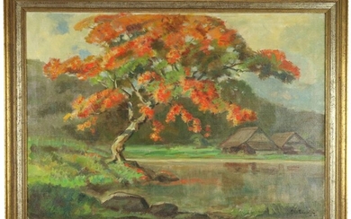 Paintings, engravings, etc. - Ernest Dezentjé (1885-1972), flamboyant tree, oil on canvas, signed - 53 x 77 cm