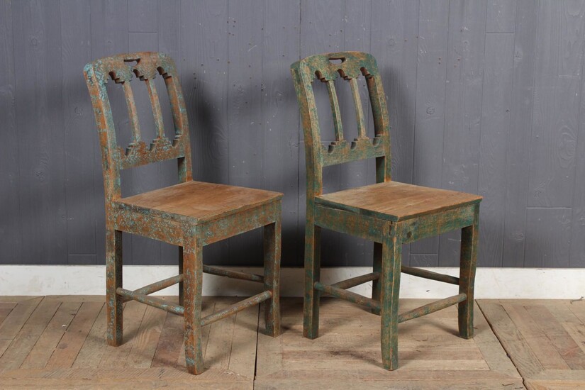 Pair 19th C Continental Carved and Painted Chairs