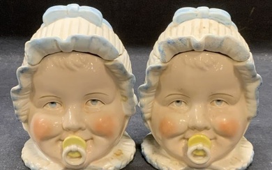 Pair Antique Porcelain Baby Head Jars