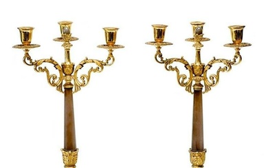 Pair Buccellati Gilt Sterling Silver and Agate Candelabra