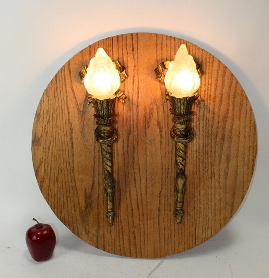 Pair French Louis XVI style bronze torch sconces