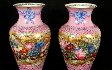 Pair Hand Painted Old Paris Porcelain Vases