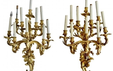 Pair Large Louis XV Style Ten-Light Wall Appliques