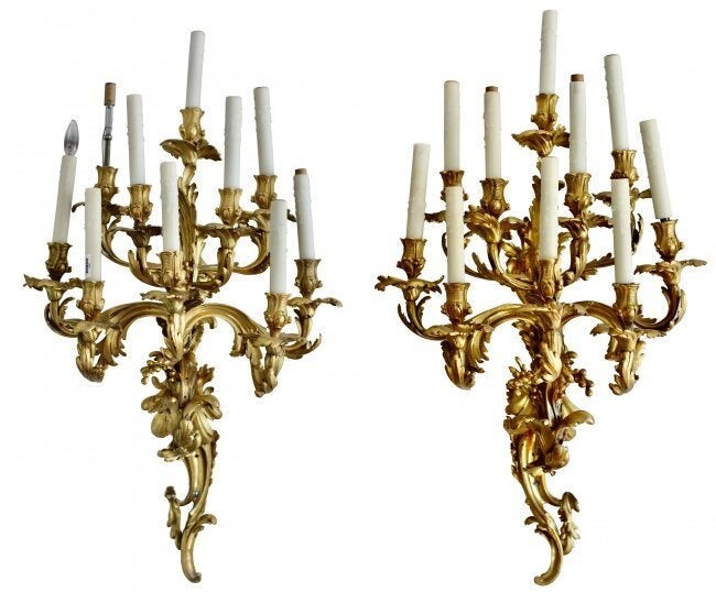 Pair Large Louis XV Style Ten-Light Wall Appliques
