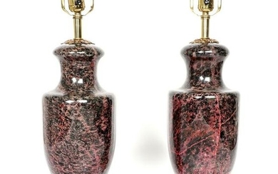 Pair Marbro Gilt Bronze Amethyst Marble Lamps