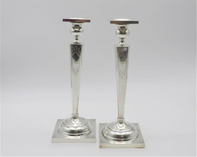 Pair NSCO Chased Sterling Silver Candlesticks
