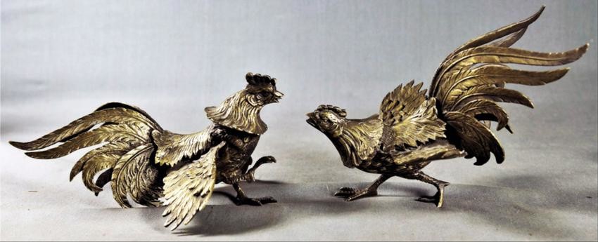Pair Of Gilt Decorated Metal Birds