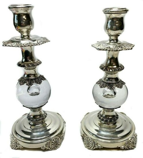 Pair Stirling Castle Sterling Silver Glass