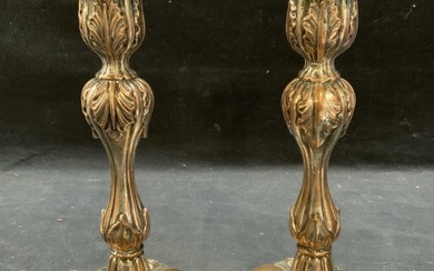 Pair Vintage Silver over Copper Candle Holders