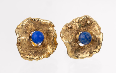 Pair of 14 kt gold lapis lazuli-earrings , YG 585/000,...