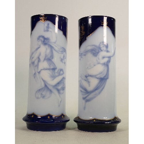 Pair of 19th century Rosenthal blue & white porcelain vases:...