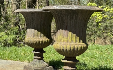 Pair of Antique Cast Iron Garden Urns