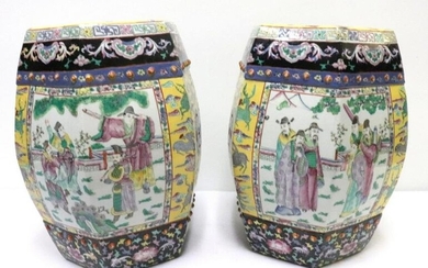 Pair of Chinese Hand Painted Porcelain Garden Seats