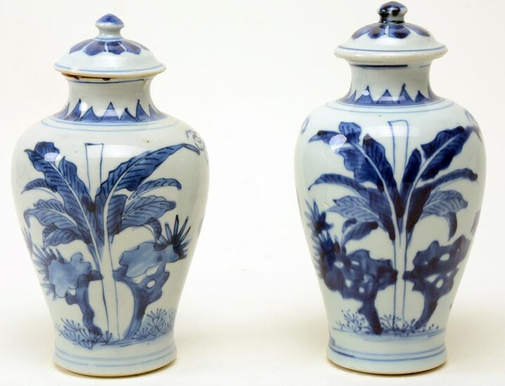 Pair of Covered Vases. China. Transitional period.