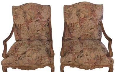 Pair of Distressed Finely Carved Louis XV Style Fauteuils Manner Jansen