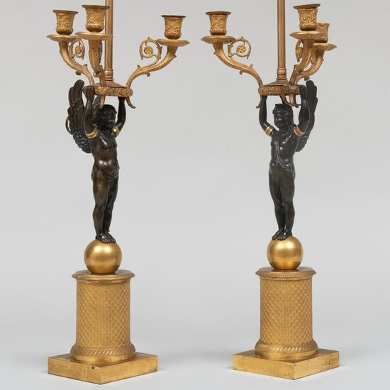 Pair of Empire Style Gilt and Patinated Bronze