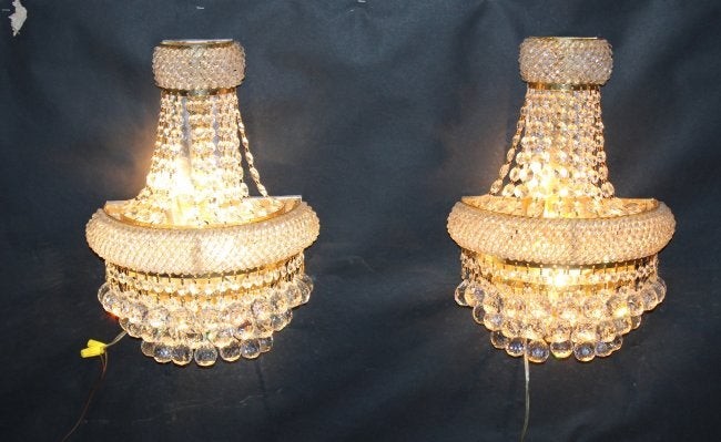 Pair of Empire style beaded crystal wall sconces