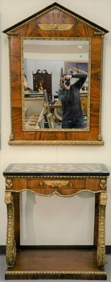 Pair of French Empire Style Console Tables And Mirrors