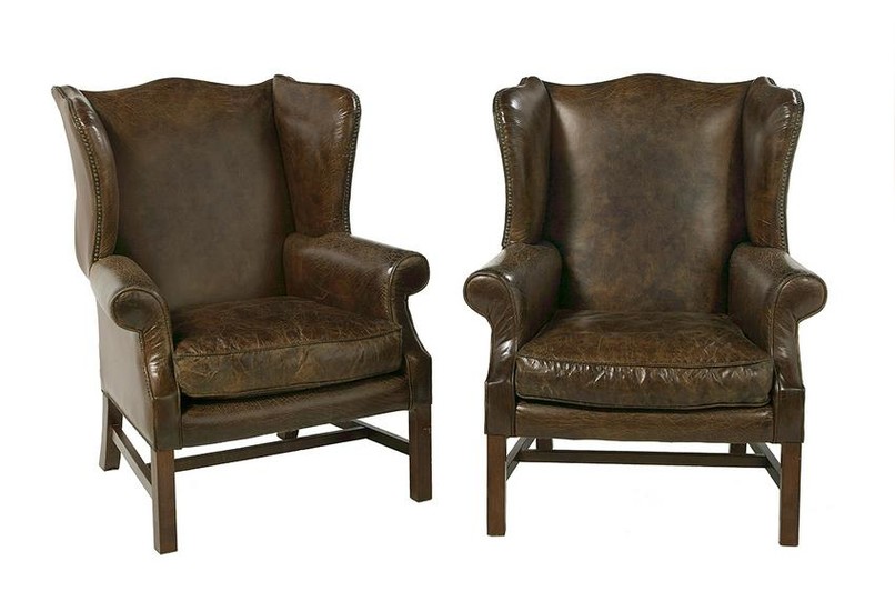 Pair of George III-Style Leather Wing Chairs