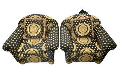 Pair of Gianni Versace Style Upholstered Arm Chairs