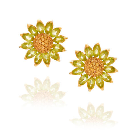 Pair of Gold, Peridot and Citrine Ear Clips