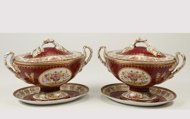 Pair of Large Sevres Style Porcelain Tureens with