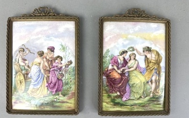 Pair of Limoges Hand Painted Porcelain Plaques