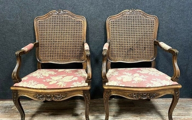 Pair of Louis XV Provençal style armchairs - Walnut - Circa 1900