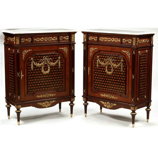 Pair of Louis XVI Style Inlaid Cabinets.