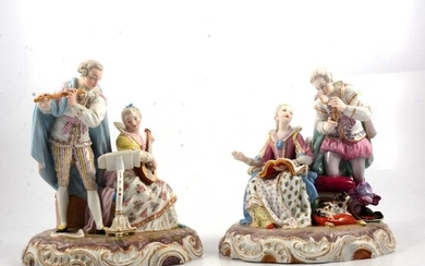 Pair of Meissen style figure groups, depicting a musical soiree.