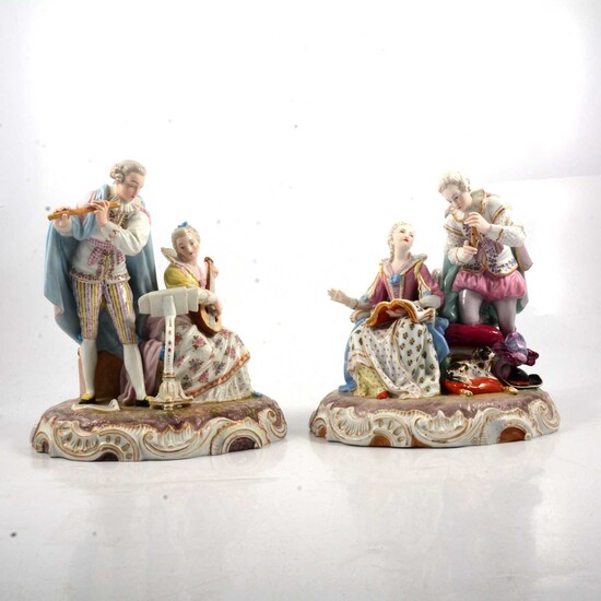 Pair of Meissen style figure groups, depicting a musical soiree.