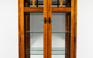 Pair of Oak Arts & Crafts Mission-style Display Cabinets