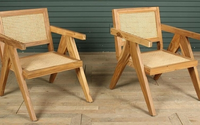 Pair of Pierre Jenneret Style Arm Chairs