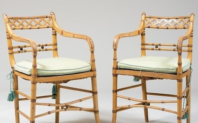 Pair of Regency Style Faux Bamboo Painted Armchairs