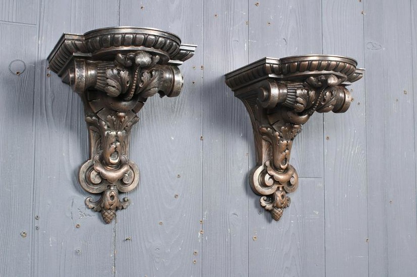 Pair of Silvered Bronze Wall Shelves Signed Oudry