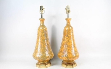 Pair of Textured Orange Glazed Orange Lamps,Italy