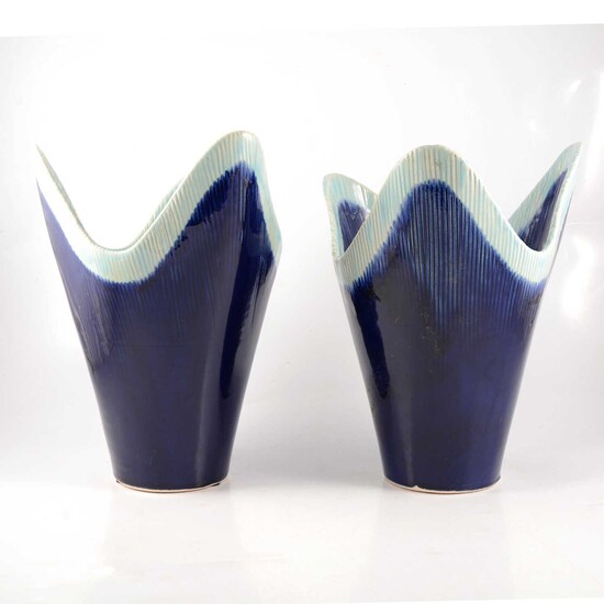 Pair of modern pottery 'handkerchief' vases.
