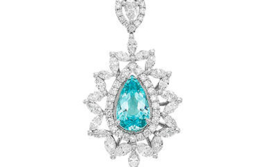 Paraiba Tourmaline and Diamond Pendant Necklace with GRS