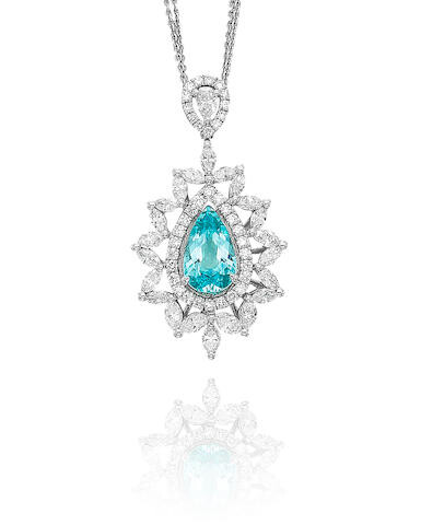 Paraiba Tourmaline and Diamond Pendant Necklace with GRS