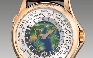 Patek Philippe, Ref. 5131R-011 A very attractive, rare and well-preserved pink gold world time wristwatch with cloisonné enamel dial, Certificate of Origin and presentation box