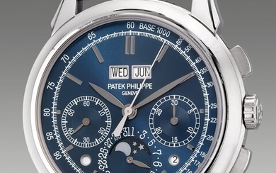 Patek Philippe, Ref. 5270G-014 A very fine and attractive white gold perpetual calendar chronograph wristwatch with moon phases, leap year, day and night indication, Certificate of Origin and presentation box