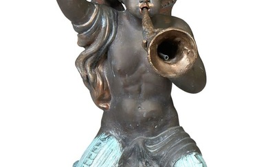 Patinated Bronze Fountain Figure, 20th c., H.- 29 in., W.- 24 in., D.- 19 in.