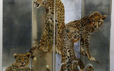 Paul Longnecker Painted 4-Panel Mirrored Screen