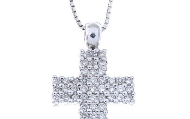 Pave-set diamond cross pendant, with 18ct gold chain