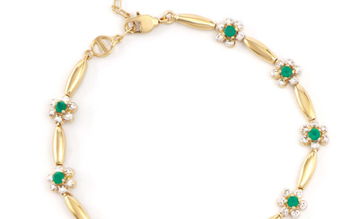 Plated 18KT Yellow Gold 0.81ctw Green Agate and Diamond Bracelet